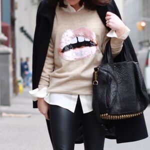 Markus Lupfer Lips Sweater Blue Sequin Jumper Size XS